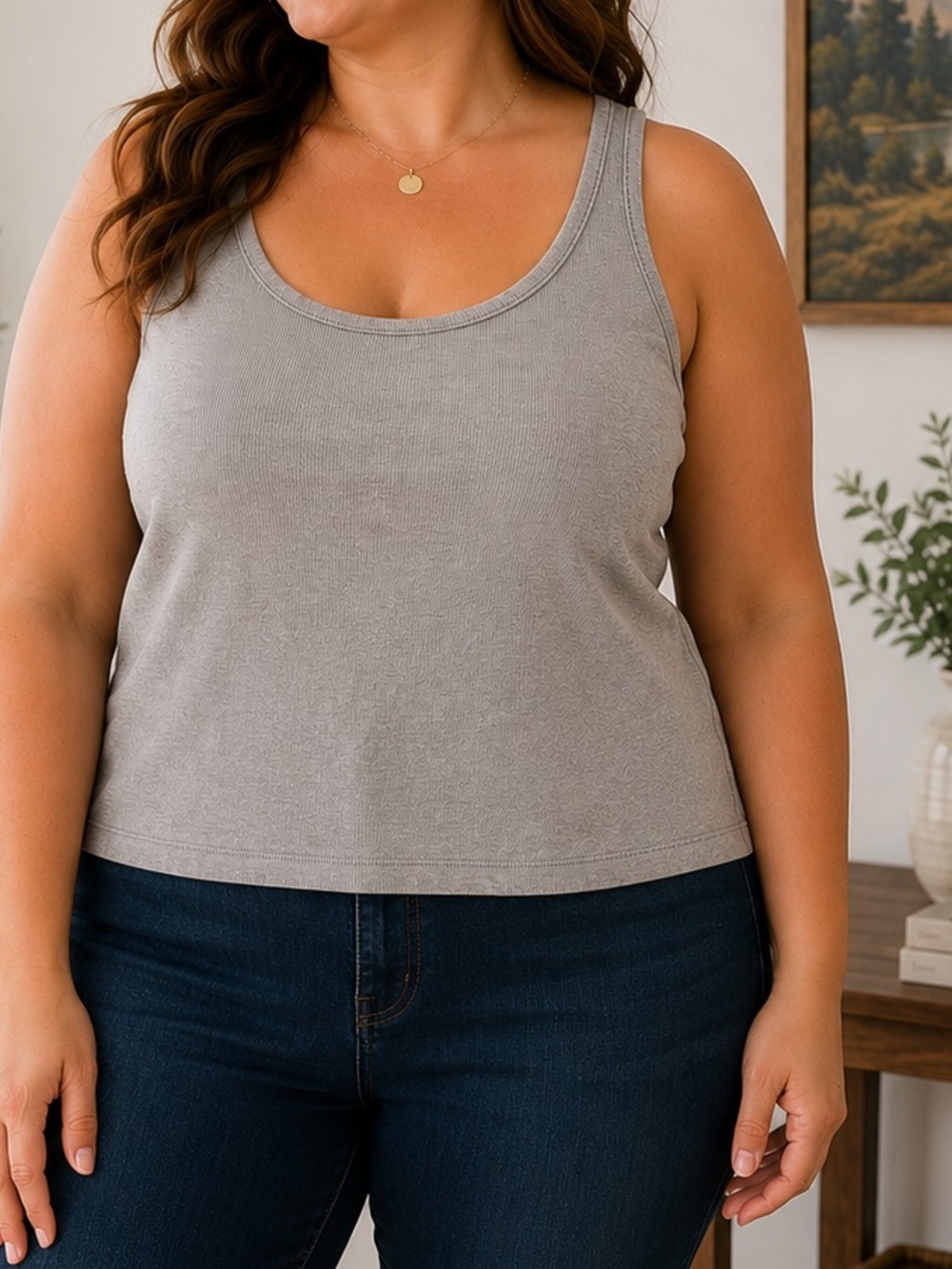 wild fable Gray Scoop Neck Tank Top LARGE
